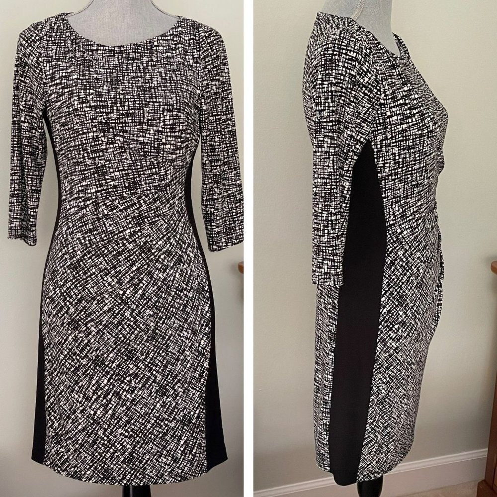 LAUREN RALPH LAUREN Sheath Dress Black/White Jersey Women's Size 8P - Picture 3 of 6
